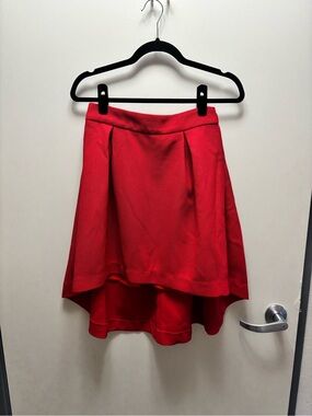 Women's Red High-Low Skirt with Pleated Waistband
